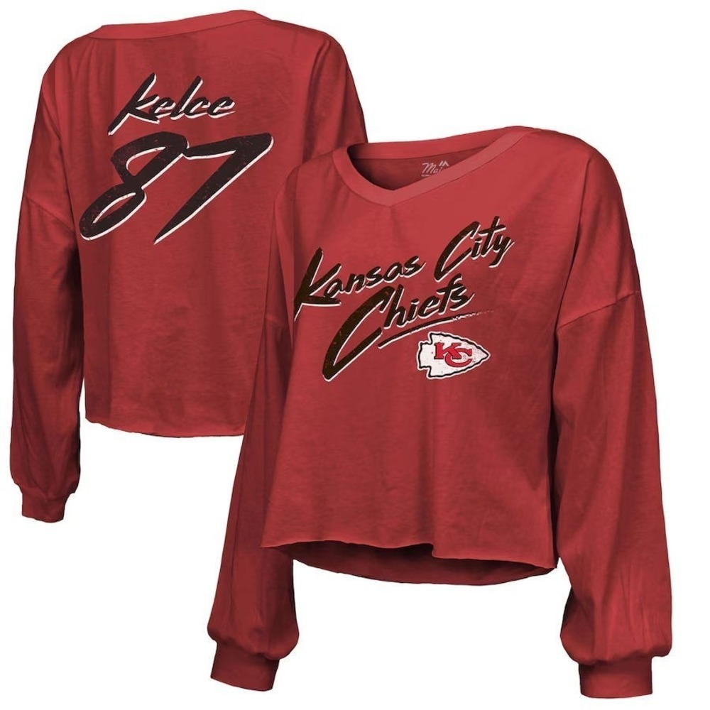 Majestic Threads Women's #87 Travis Kelce KC Chief's Cropped T-shirt - XL